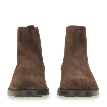 Coffee Brown Elasticated Side Panels Low Stacked Heel Round Toe