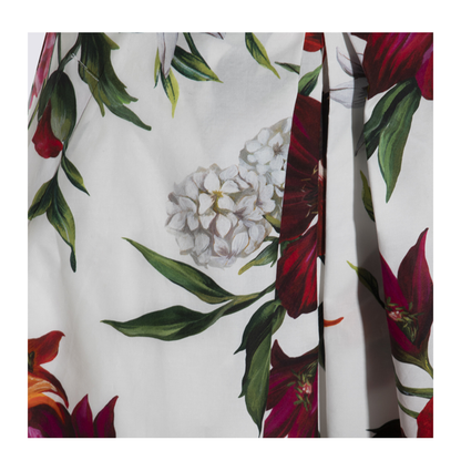 Flower-print Pleated Poplin Skirt