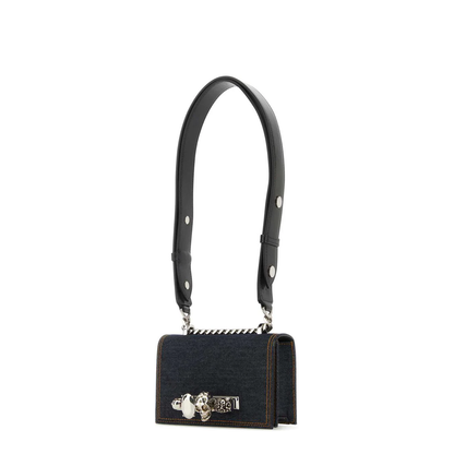 Mini Biker Jewelled Satchel Bag in Denim