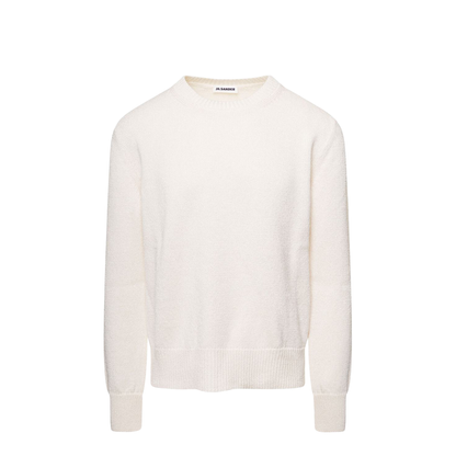 White Crewneck Ribbed Pull in Cotton