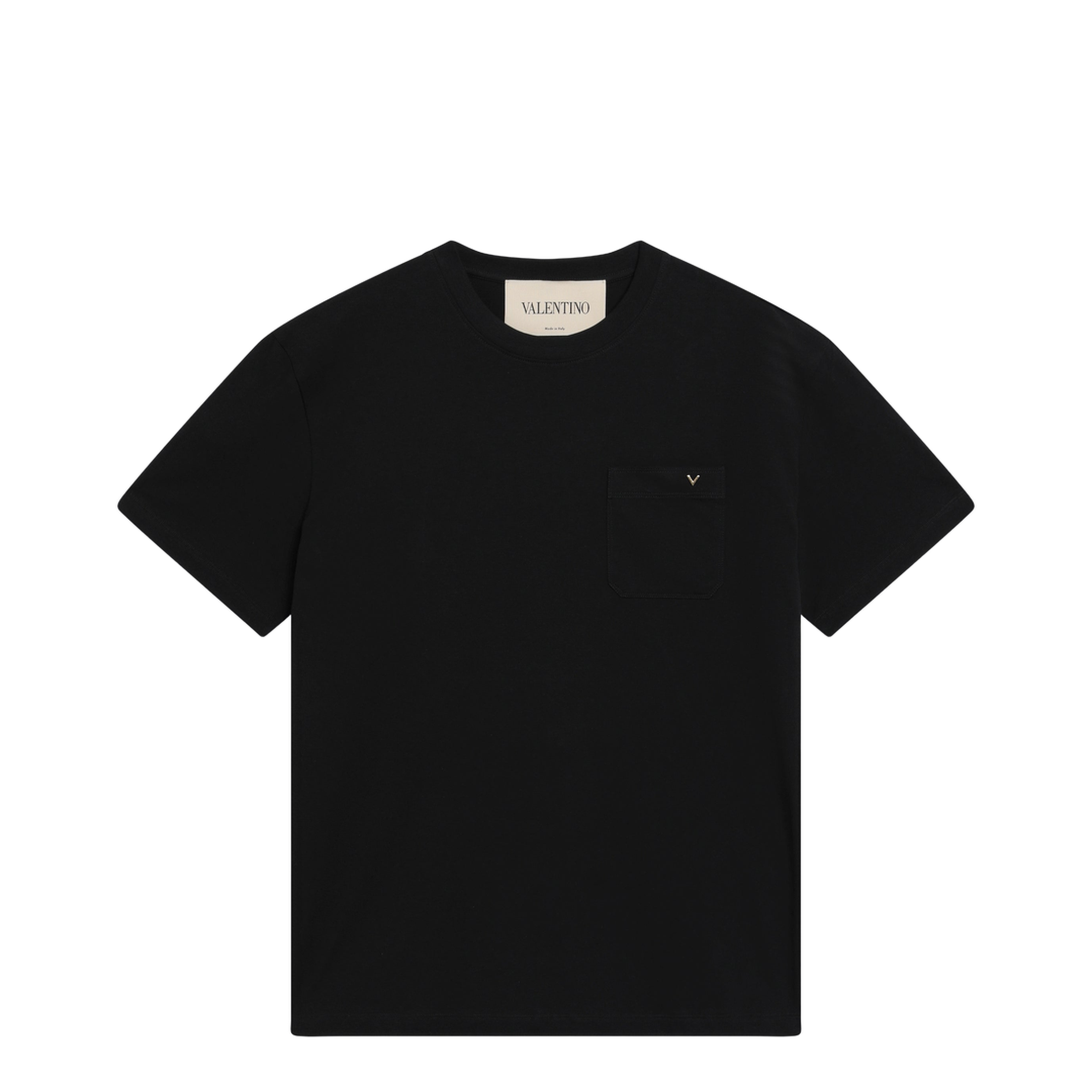 MAYFEYR - Valentino - Black Cotton T-Shirt With Vgold - 8V0MG10VBGR0NO