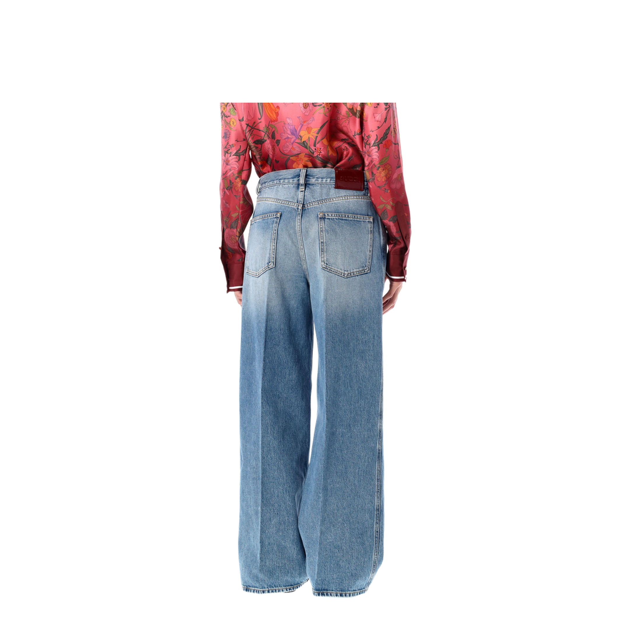 Wide Leg Denim Pants in Light Blue