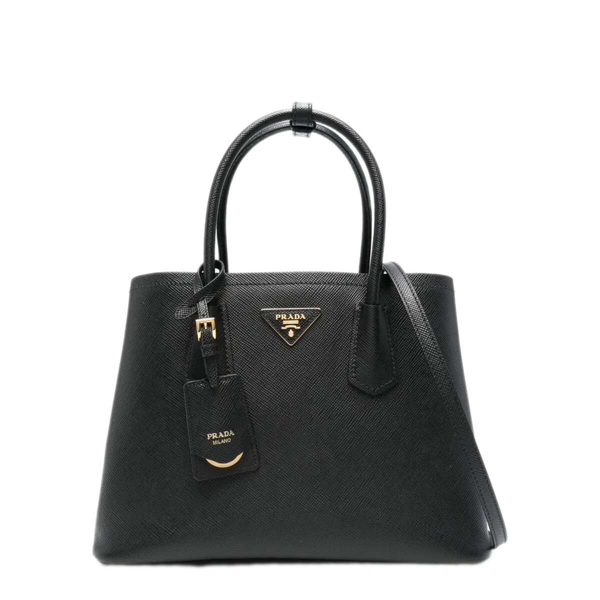 Double Medium Leather Handbags - Black
