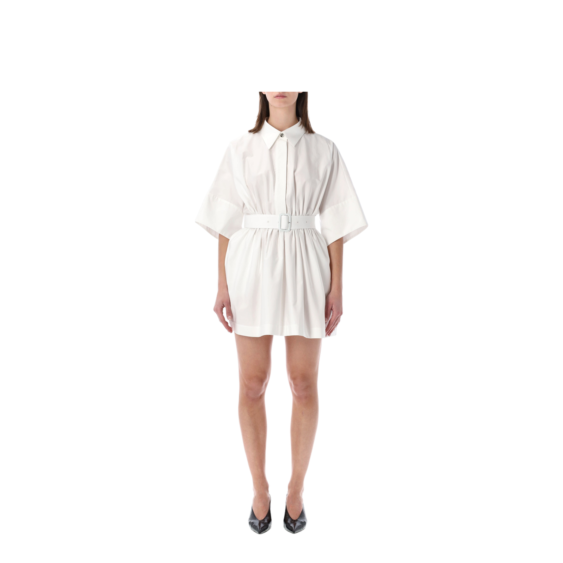 Mini Chemisier Dress in White Poplin