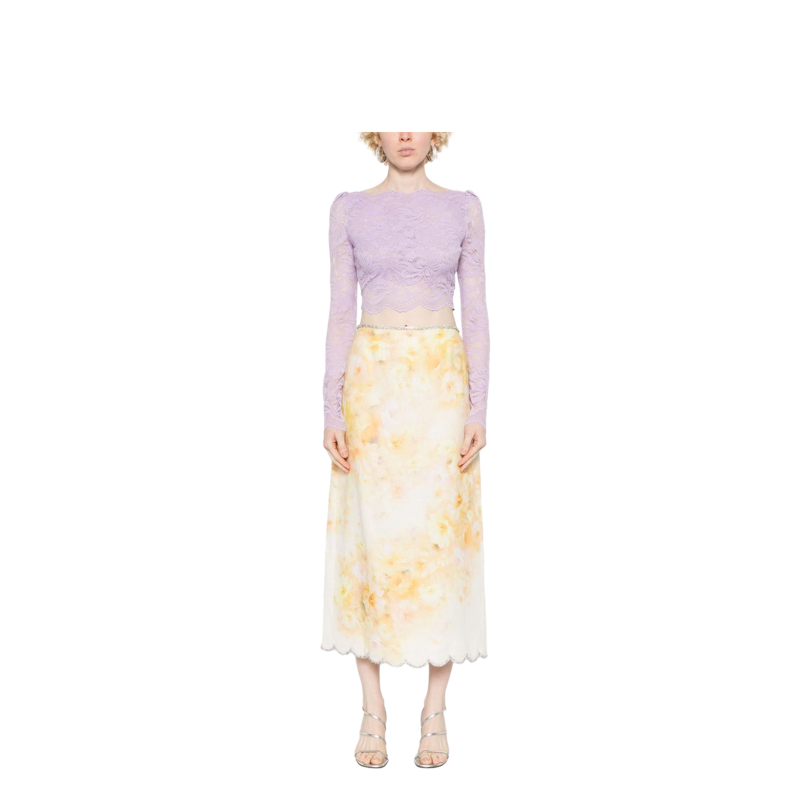 Floral Print Linen Midi Skirt