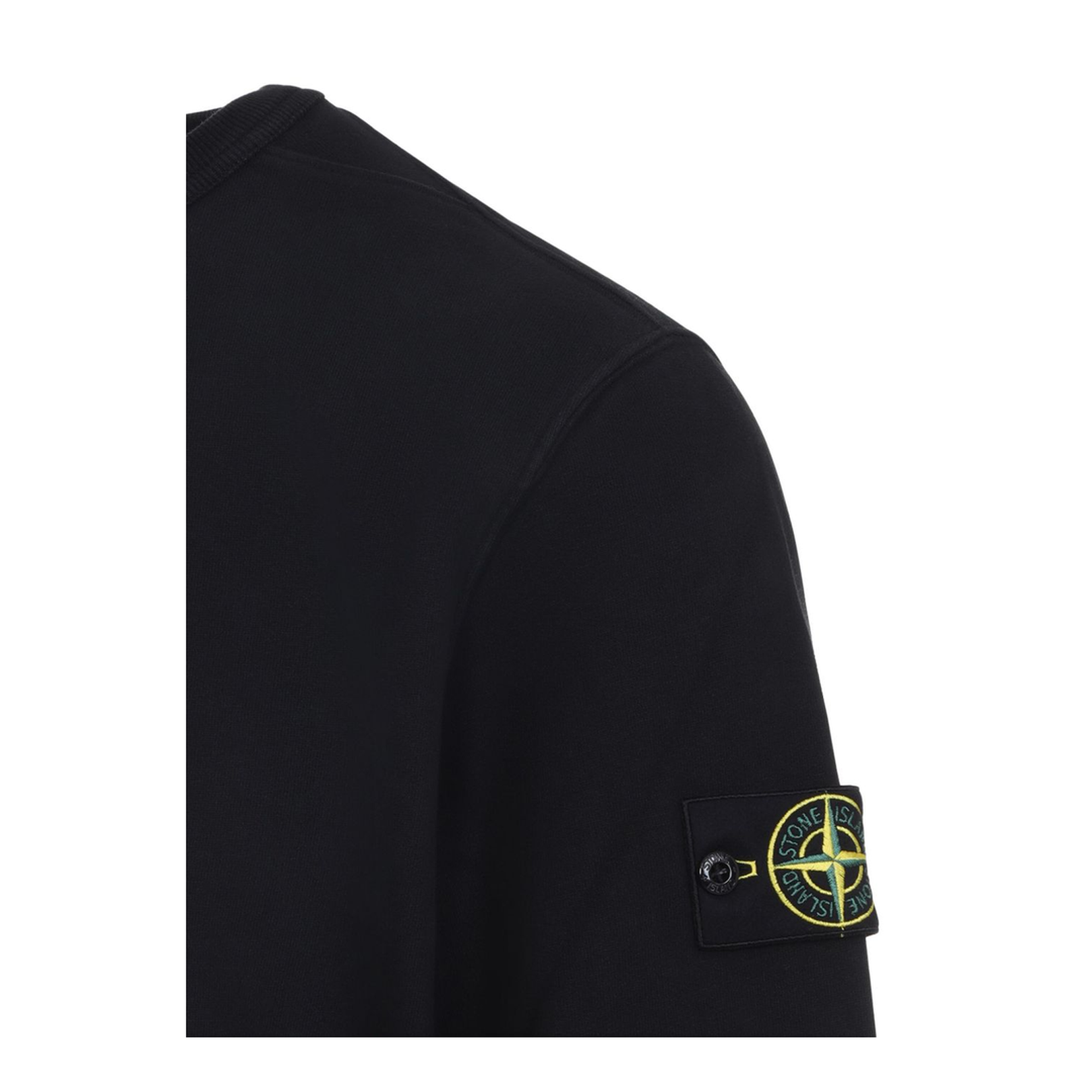 Black Cotton Crew Neck Long Sleeves Ribbed Cuffs Side Logo Patch