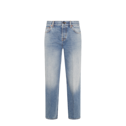 Straight Fit Denim Pants in Light Blue