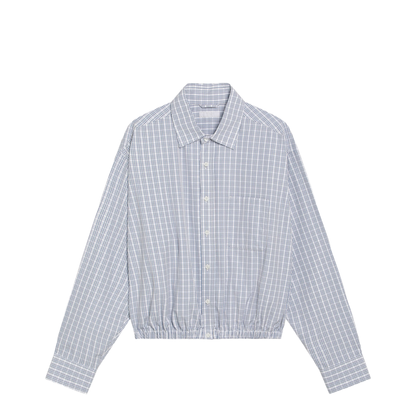 Cropped Check-Pattern Shirt in White/Light Blue