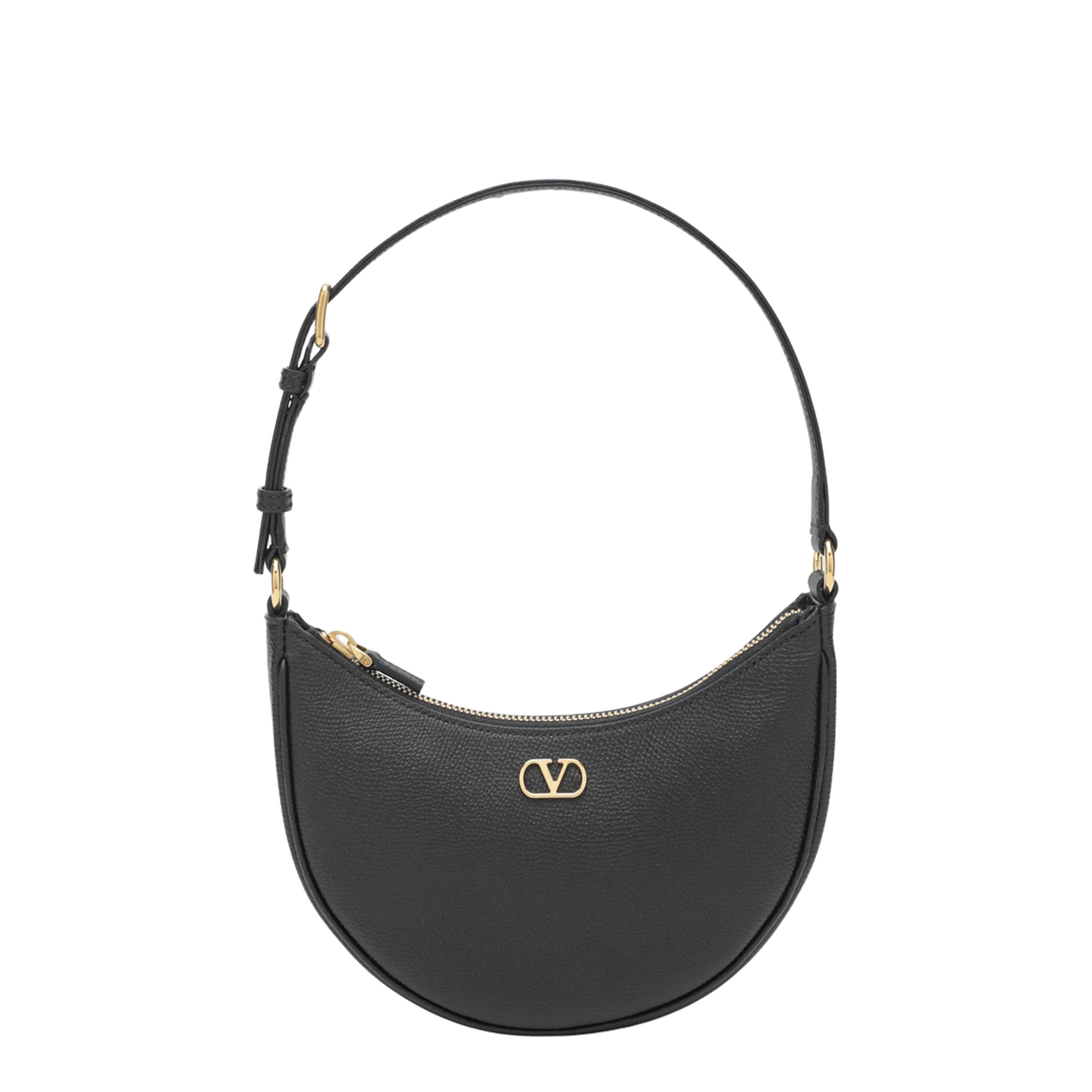 MAYFEYR - Valentino - Vlogo Signature Mini Hobo Bag In Black Leather - 9W2P0AK3SNP0NO