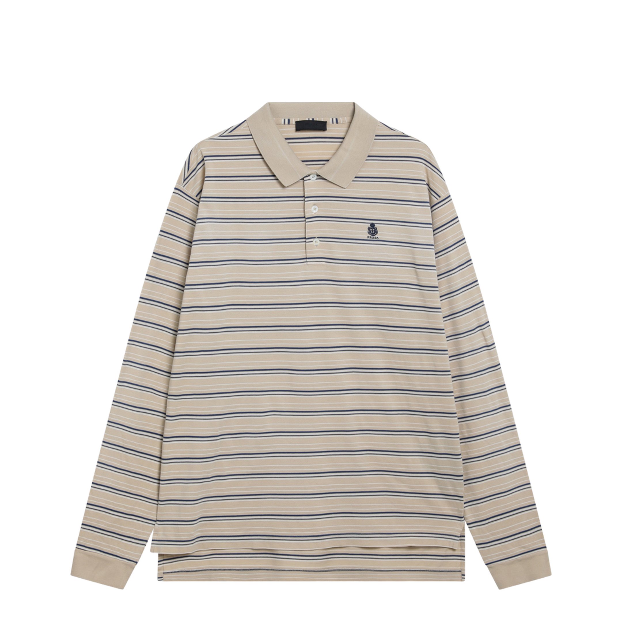 MAYFEYR - Prada - Striped Cotton Piqué Polo Shirt In Desert And Royal - UJL40DOOO19SJF05HE
