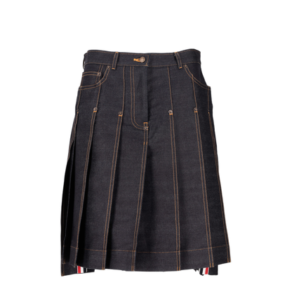 MAYFEYR - Thom Browne - Bermuda Length Classic 5-Pocket Pleated Skirt In Lightweight Japanese Selvedge Denim - FGCA49AF1249415
