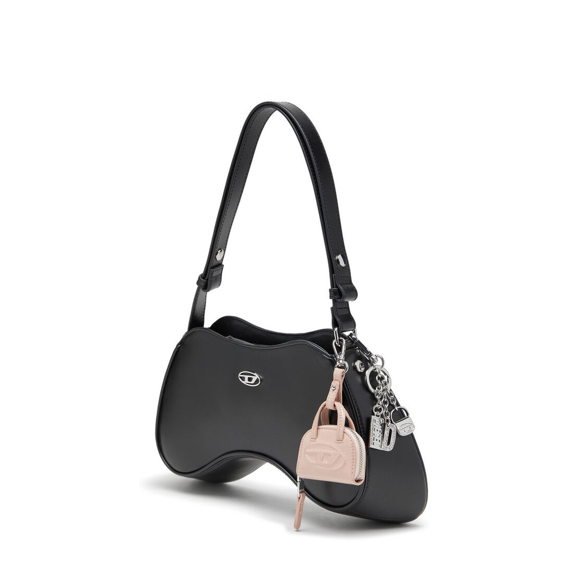 Play Semi-Gloss Leather Shoulder Bag - Black