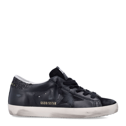 Super-Star in Black Nappa with Black Star and Glitter Heel Tab