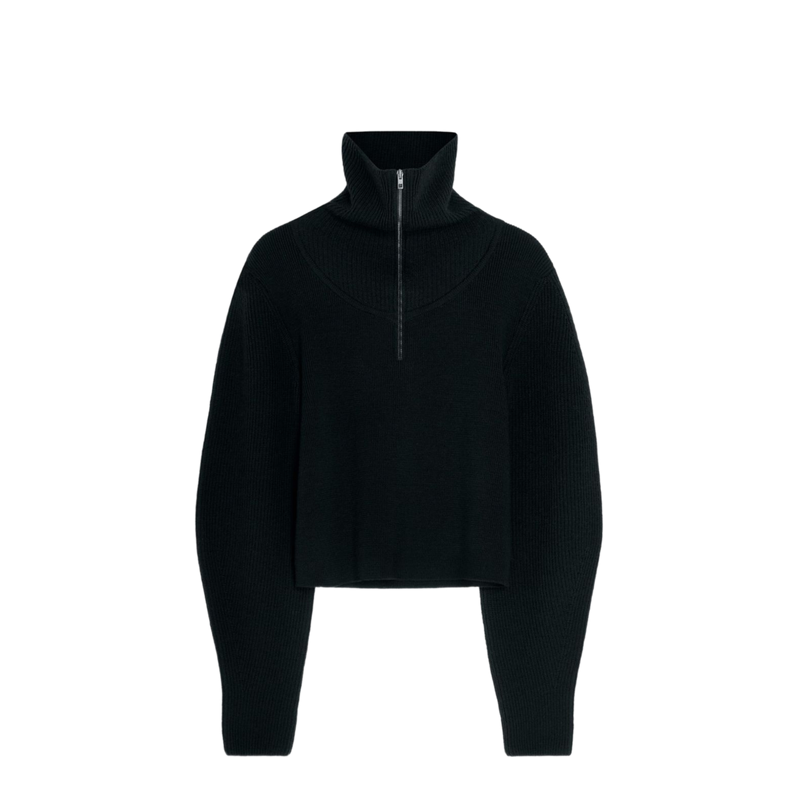 Black Ribbed Knit Half-Zip Jumper
