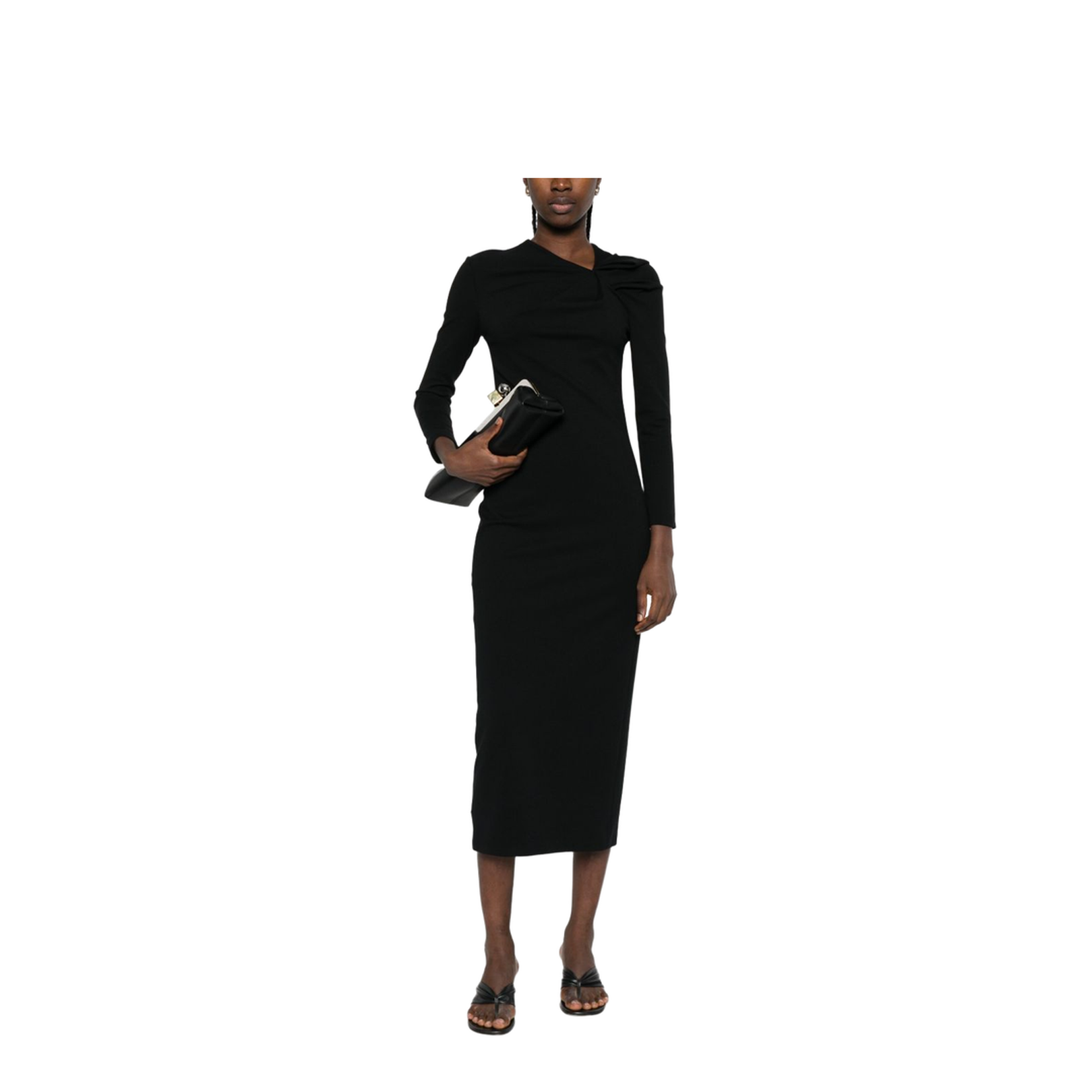 Long Dress with Gathering Detail in Stretch Milano Stitch
