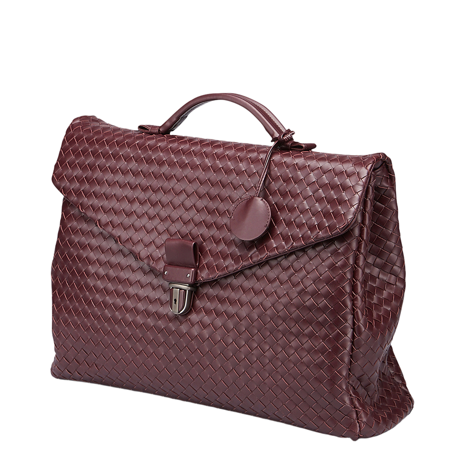 Intrecciato Large Leather Briefcase - Burgundy