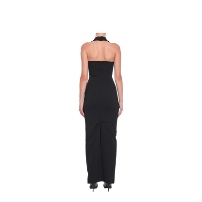Black Rear Zip Fastening Halterneck Square Neck