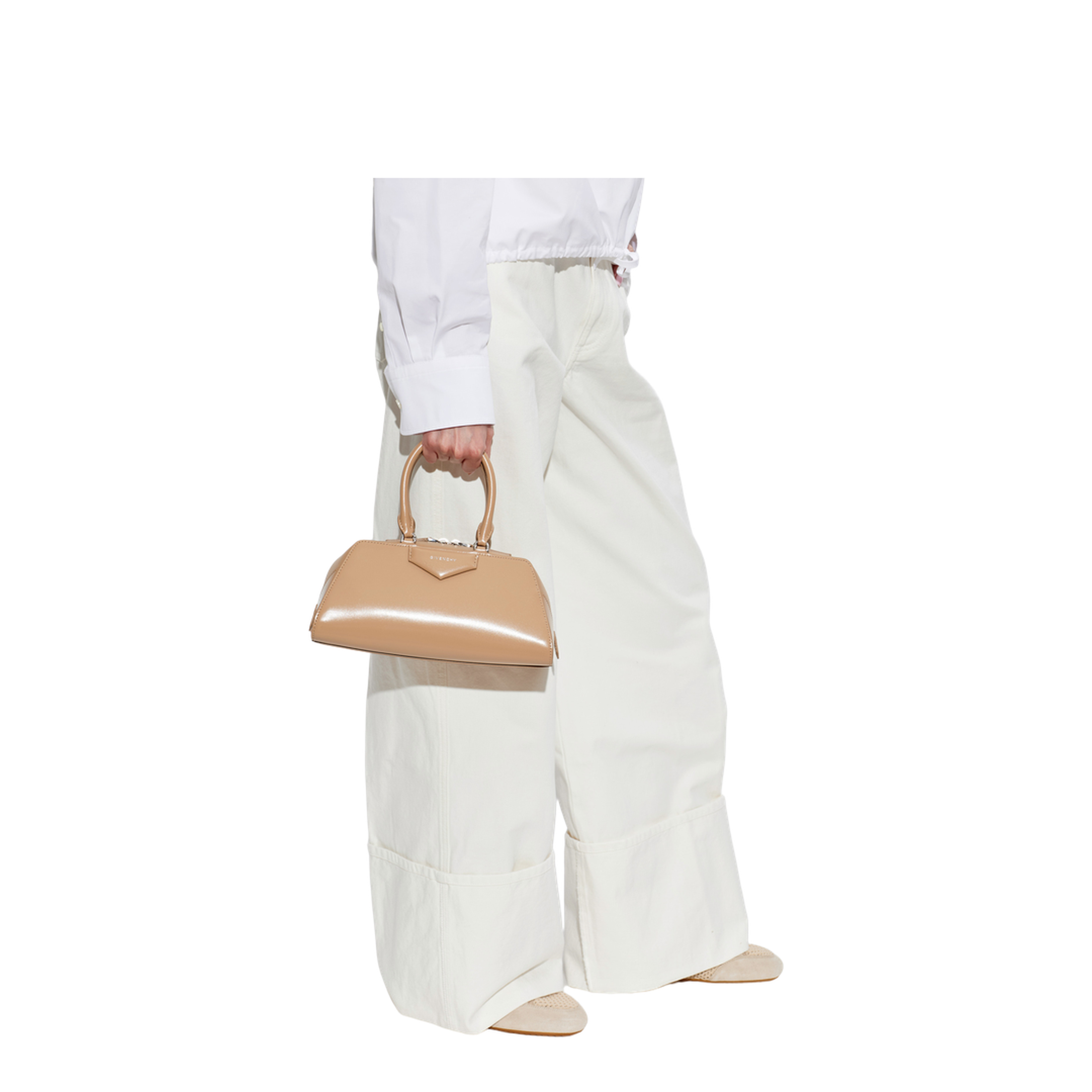 Beige Leather Small Antigona East-West Handbag