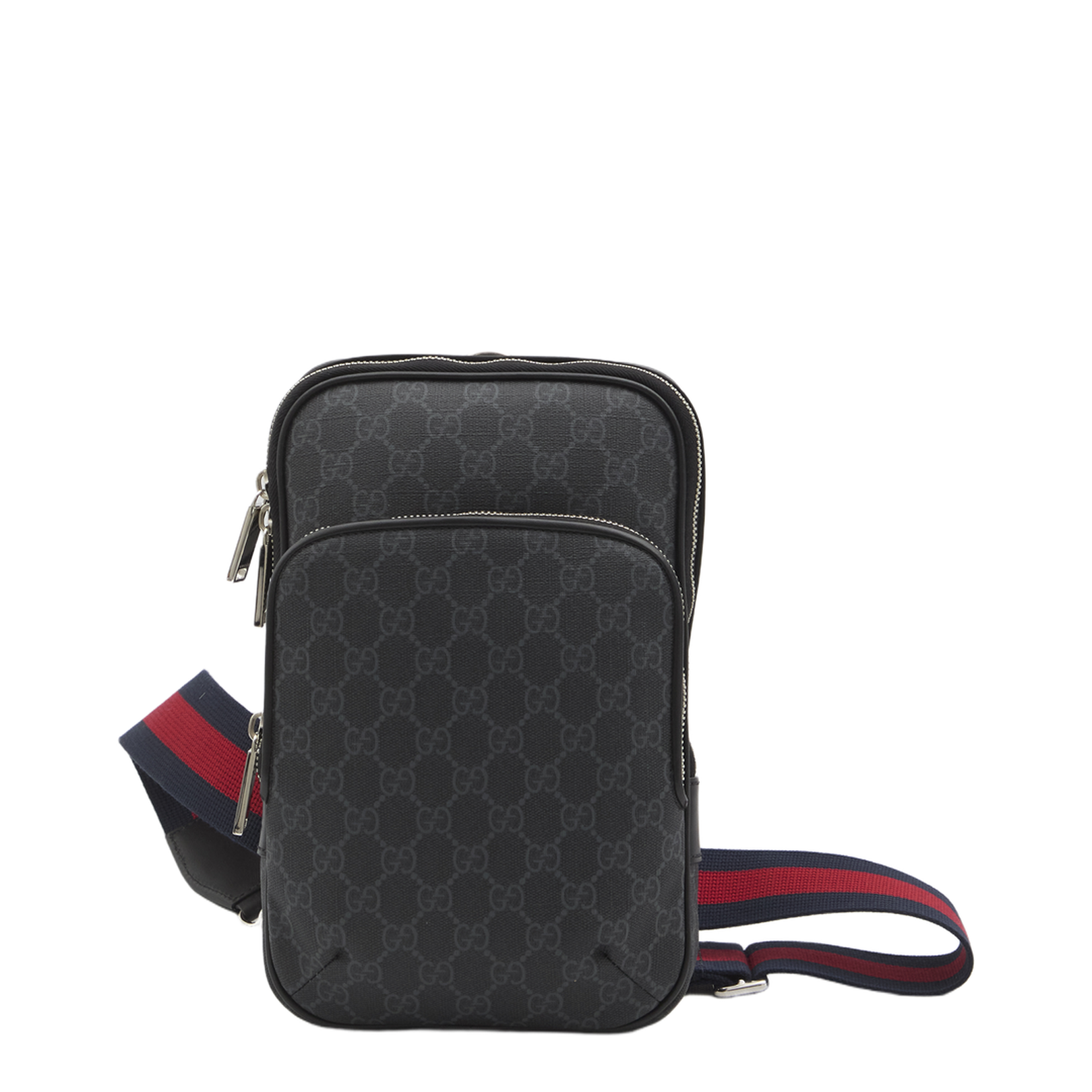 GG Black Nylon Sling Backpack - Gray