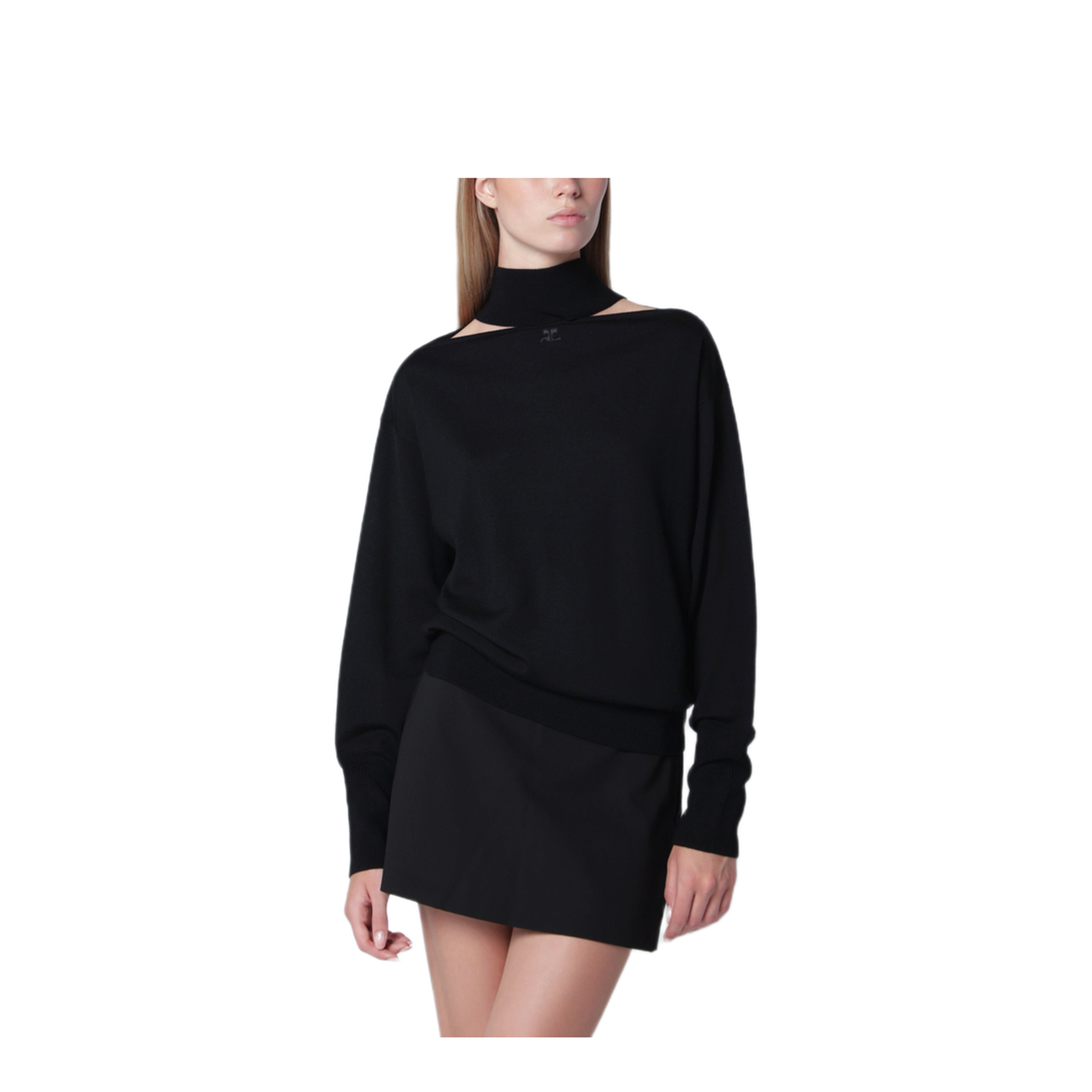 MAYFEYR - Courreges - Black Merino Wool Turtleneck Sweater - 326MPU281FI00859999
