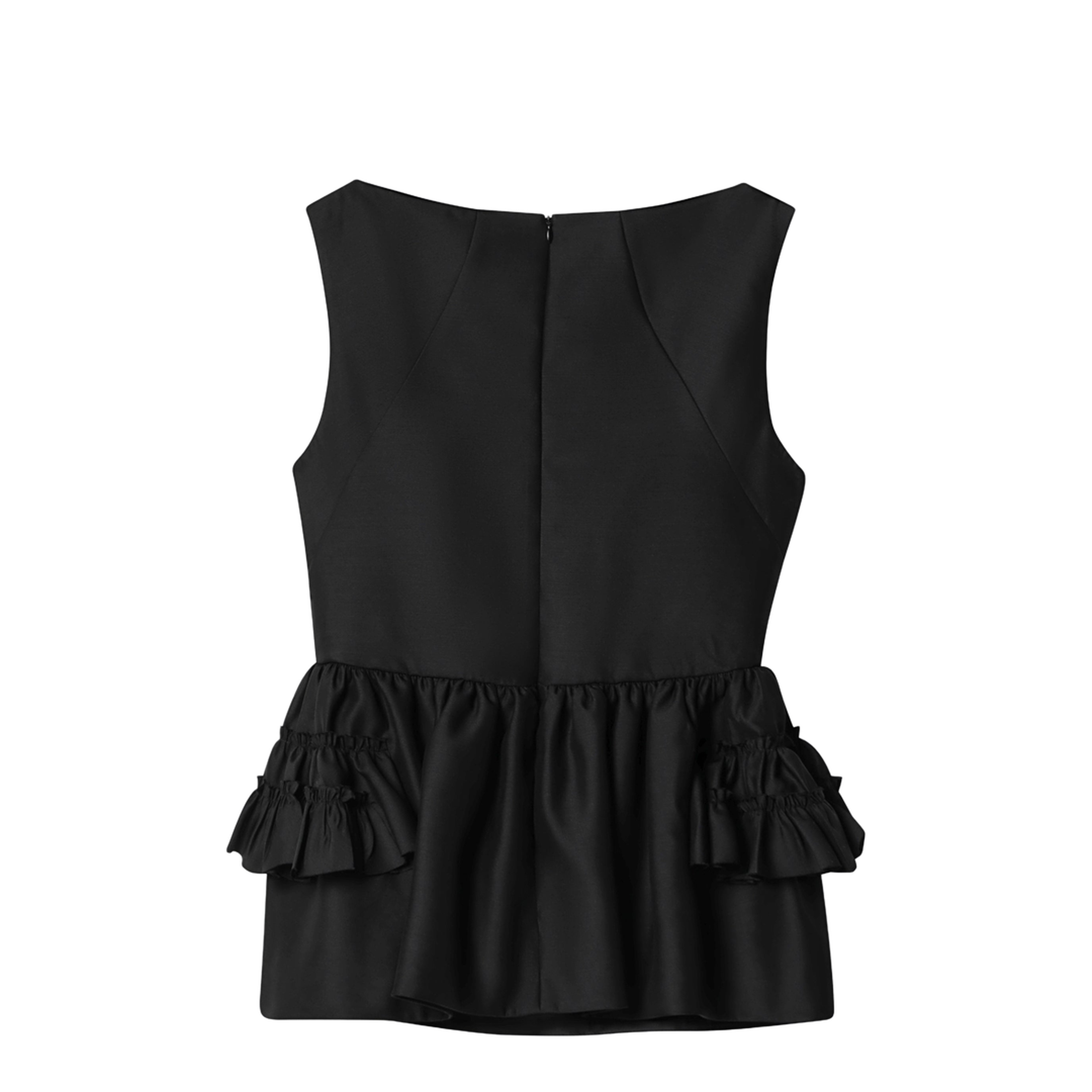 Black Wool And Silk Ruffled Top
