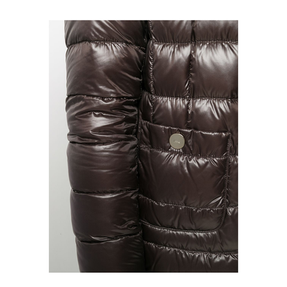 Quilted Goose Down Midi Jacket Brown