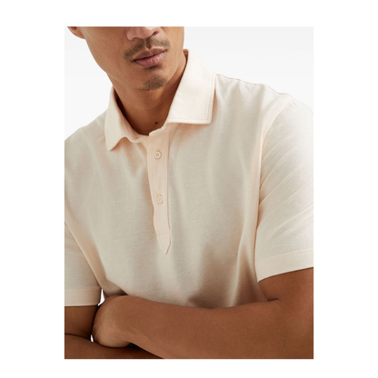 Cotton and linen piqué polo with shirt-style collar