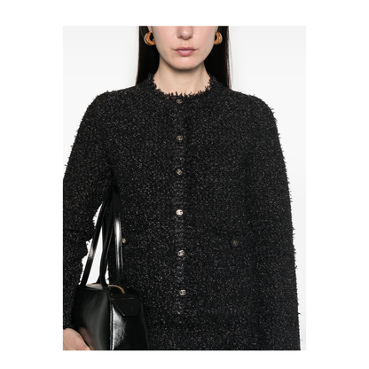 Lamé Woven Cardigan in Black