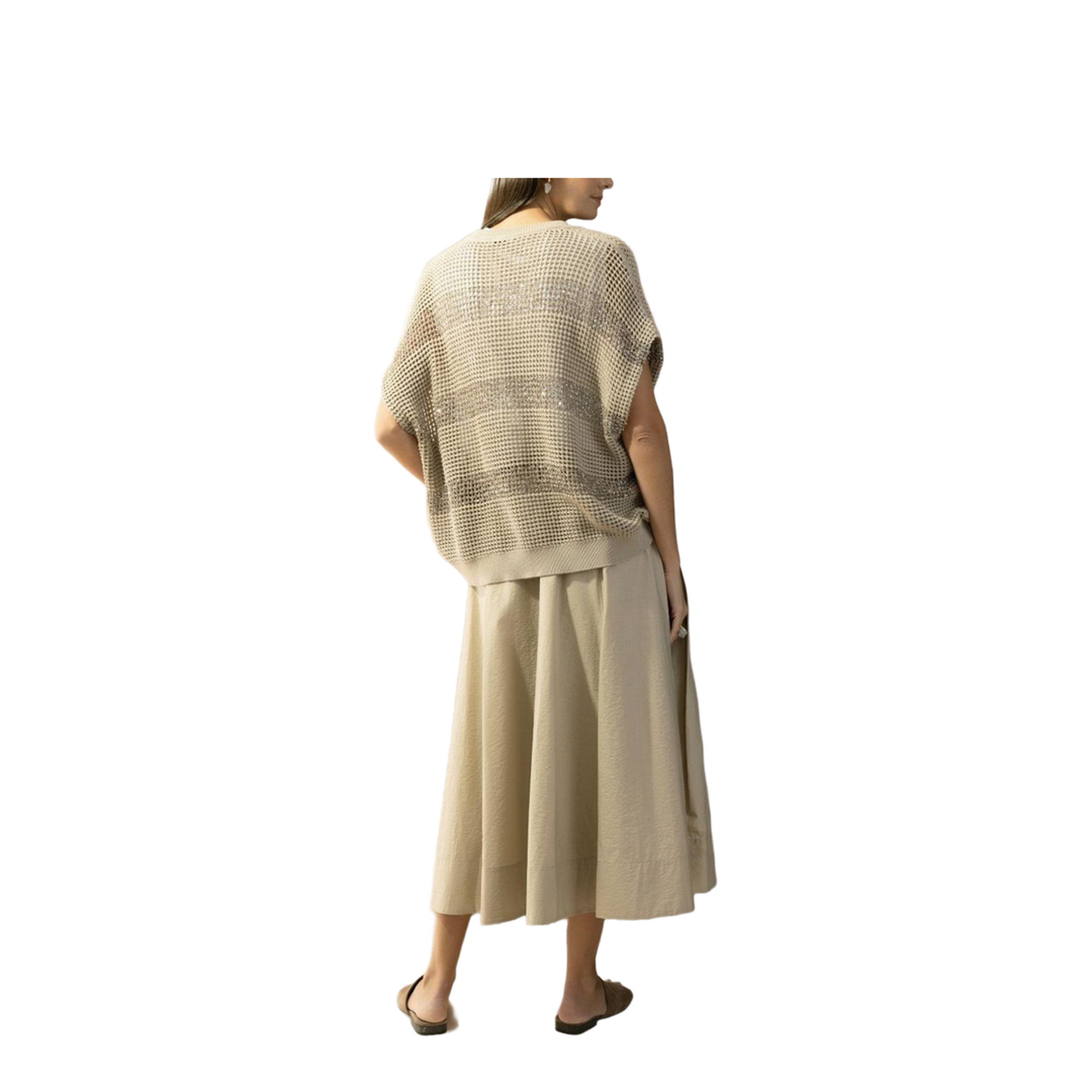 Striped Cotton Knitted Sweater - Beige