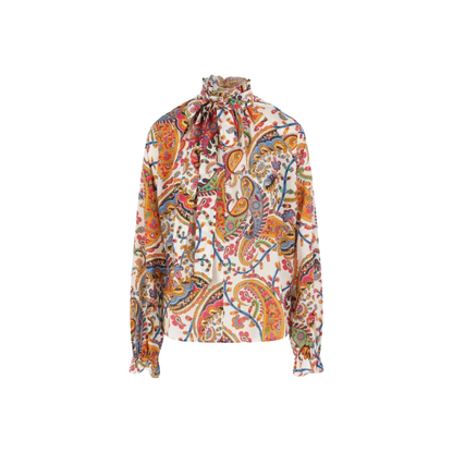 Cotton and Silk Blouse with Paisley Print - Multicolor