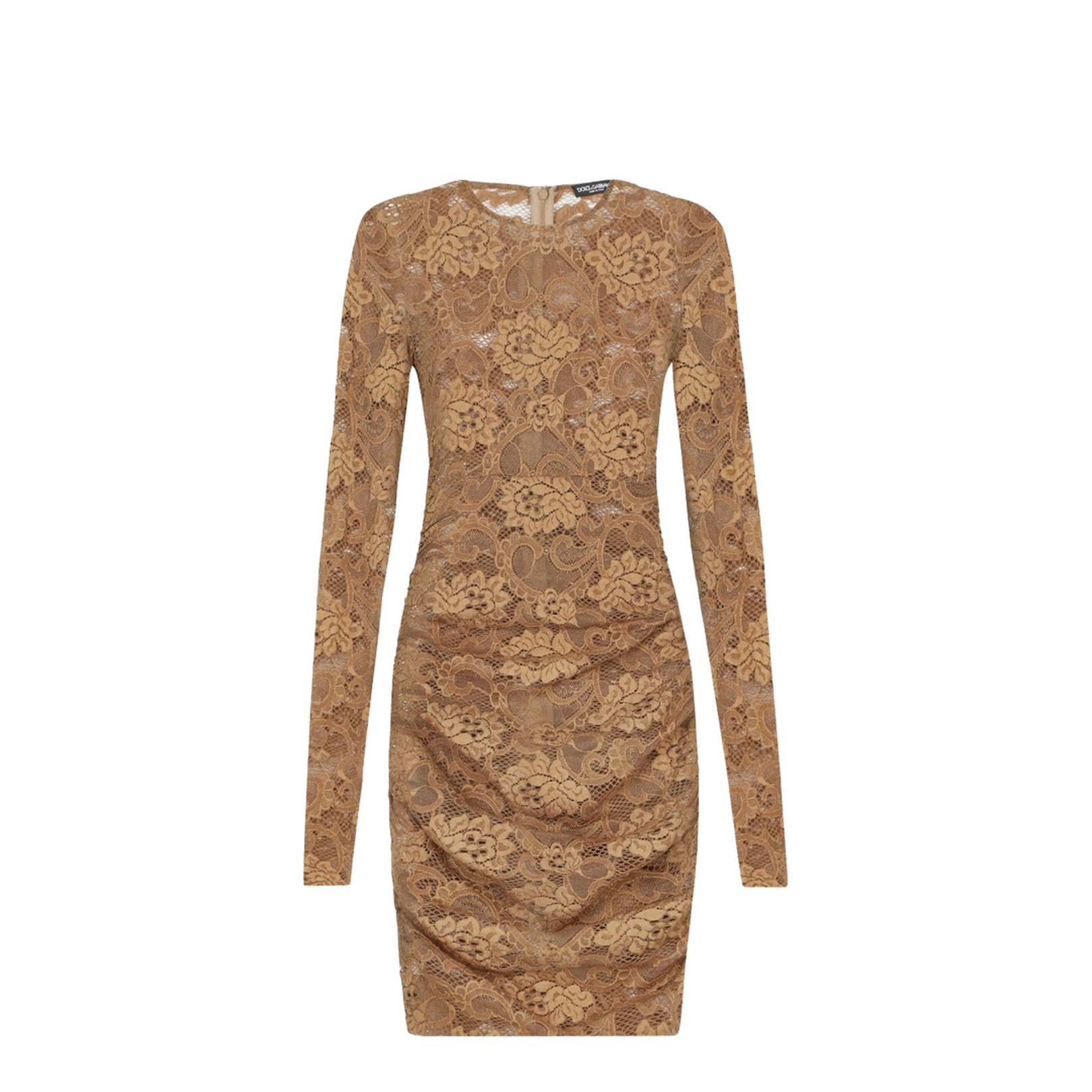 Short Floral Lace Dress in Beige