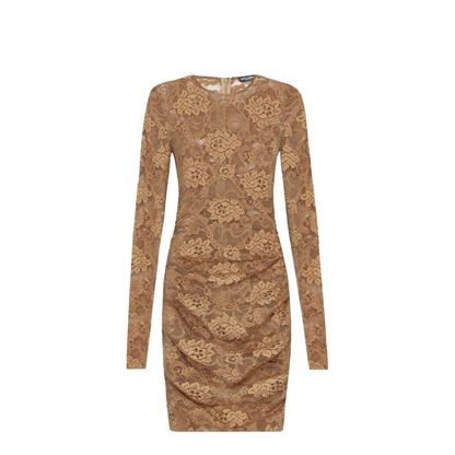 Short Floral Lace Dress in Beige