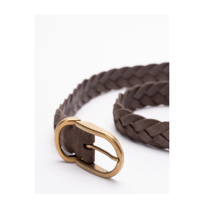 Woven Suede Belt with Rounded Buckle and Metal Loop