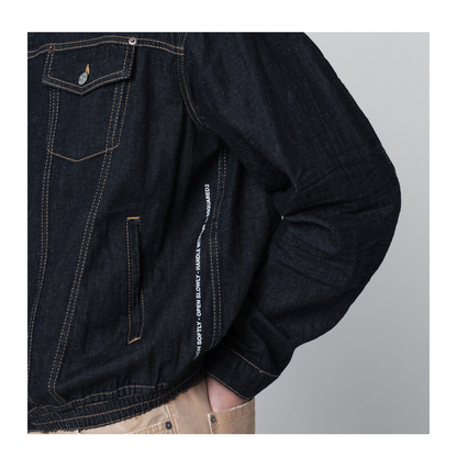 Navy Blue Zip-Up Denim Jacket