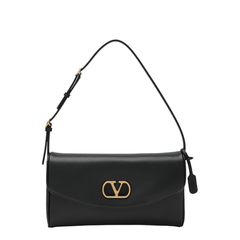 V-logo Leather Shoulder Bag - Black
