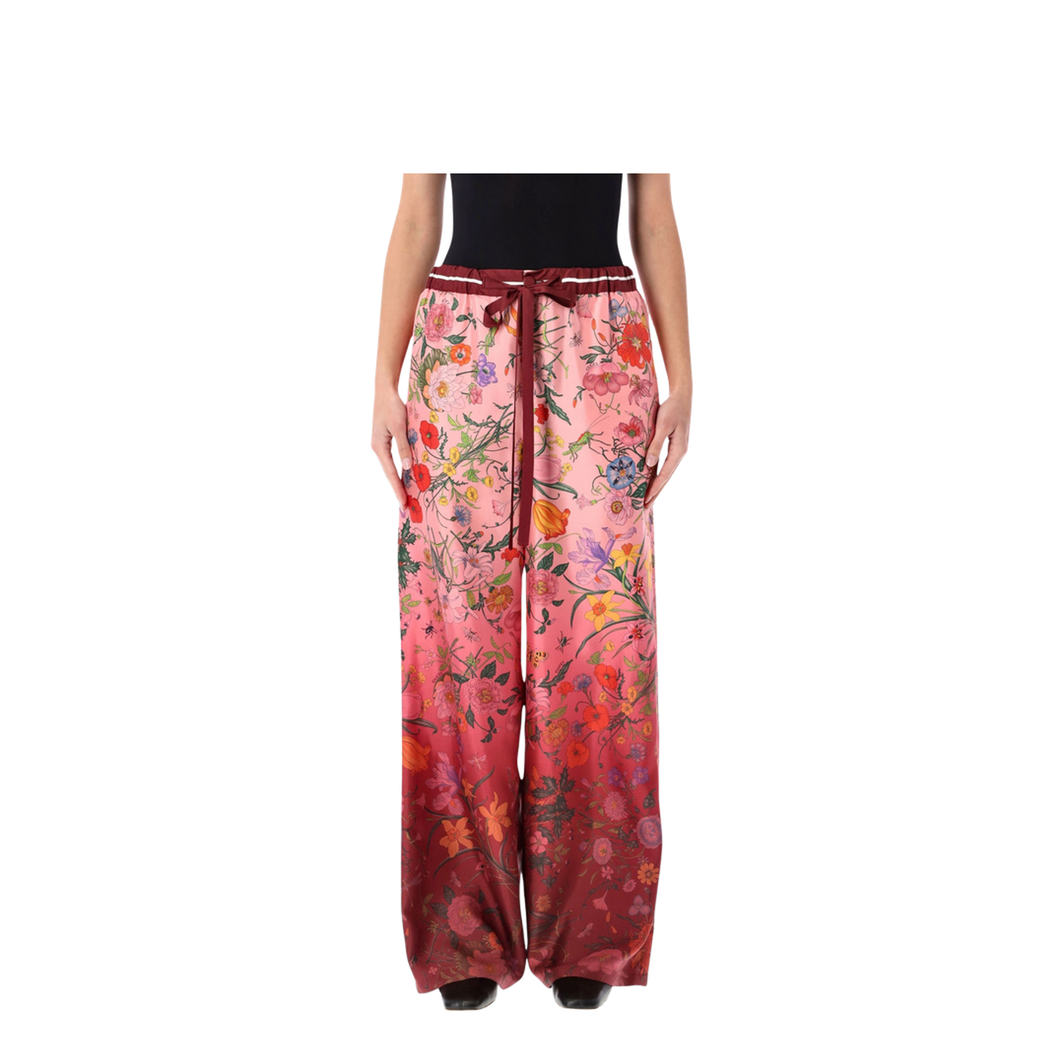 Printed Silk Pants in Pink and Rosso Ancora Red