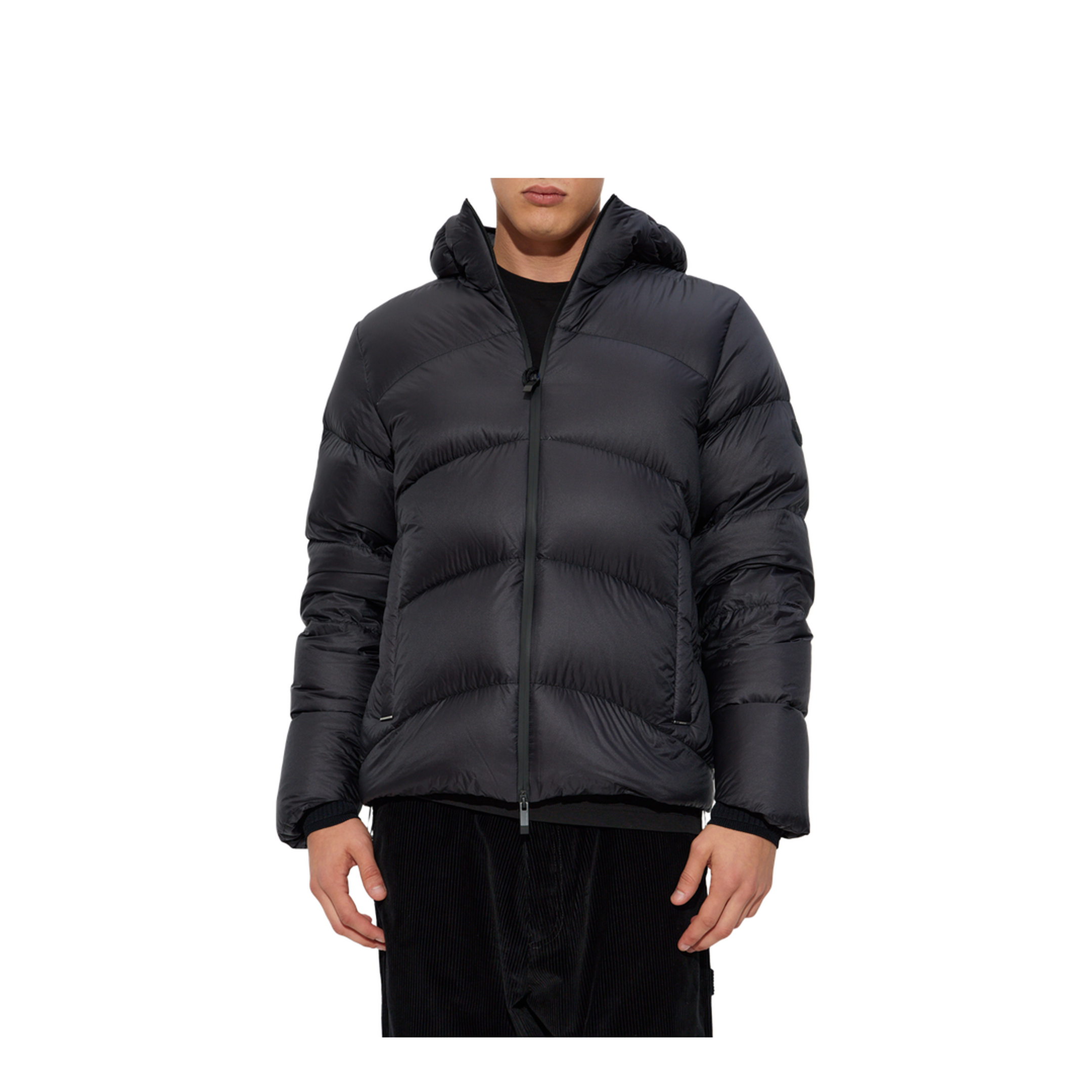 Black Fulcran Hooded Short Down Jacket