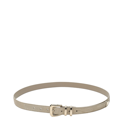 Beige Alligator Leather Belt With Silver Buckle