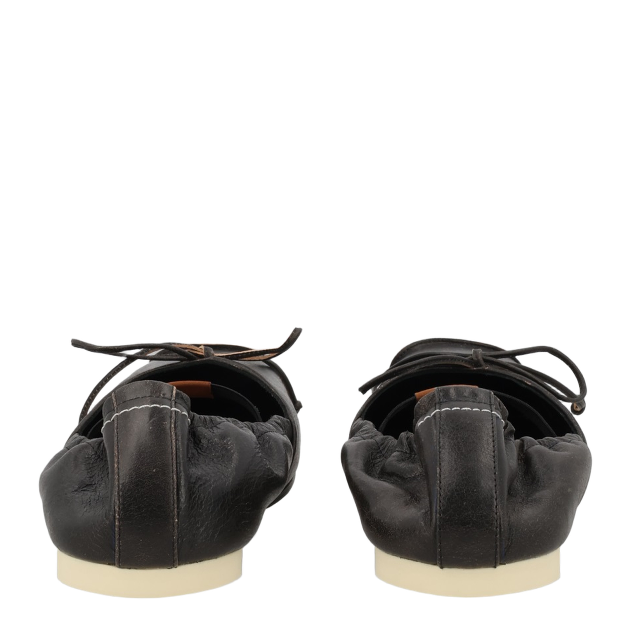 Square-toe ballerinas in brown calfskin leather