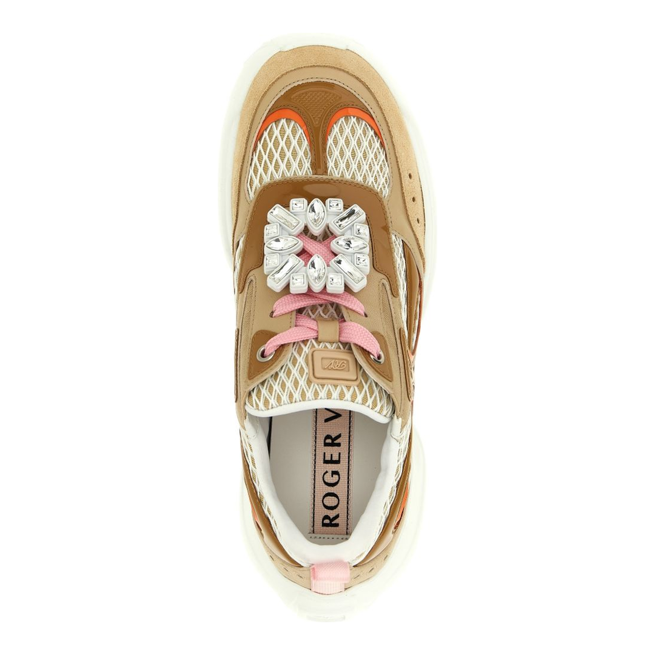 Viv' on the Run Sneakers in Leather and Fabric Beige