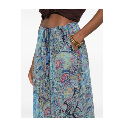 Printed Wide-Leg Trousers Blue