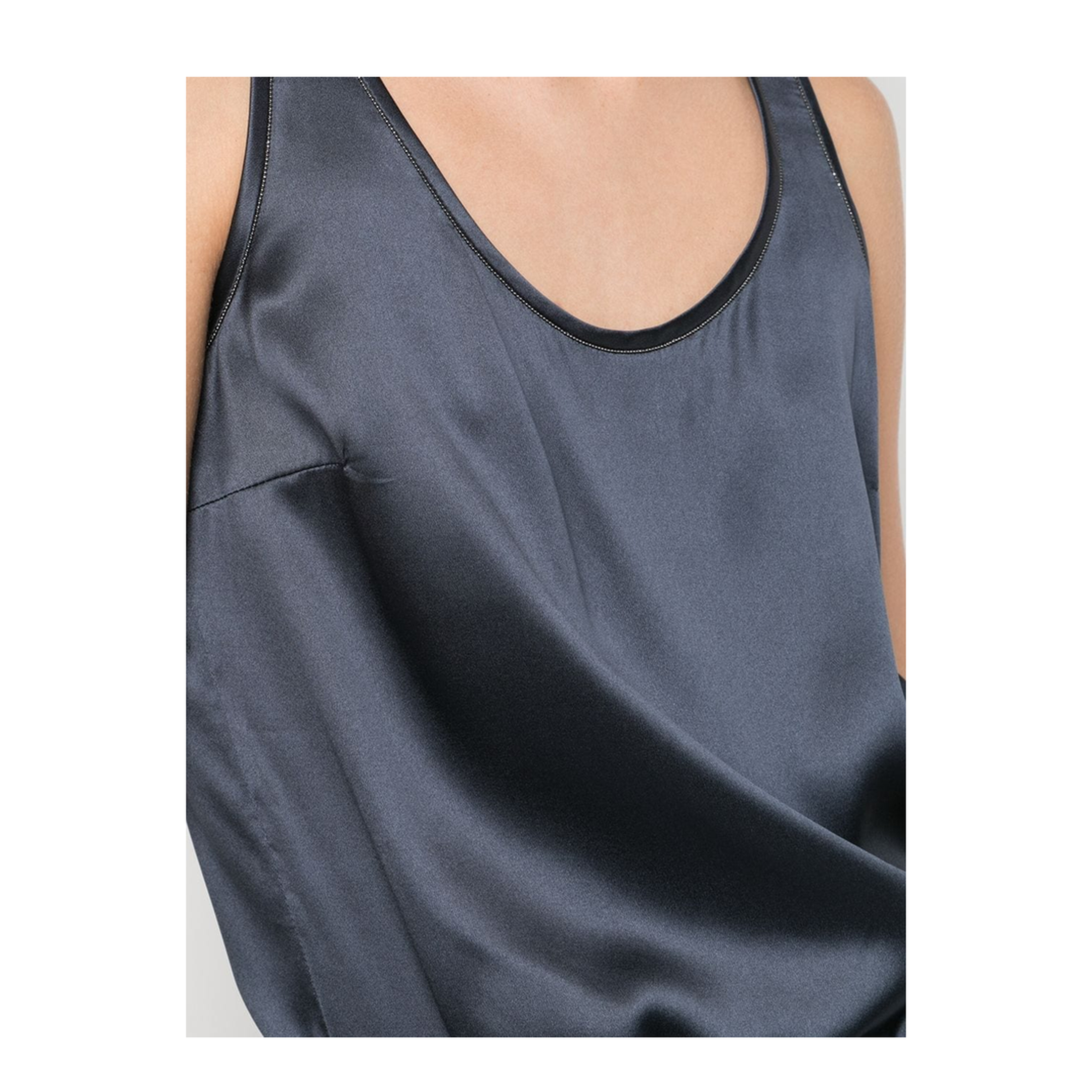 Navy Blue Stretch Silk Top