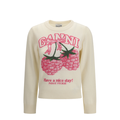 MAYFEYR - Ganni - Crewneck Sweater With Raspberries Print - A1070275
