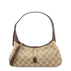 Jackie Slim Medium GG Canvas Shoulder Bag - Sand and Dark Brown