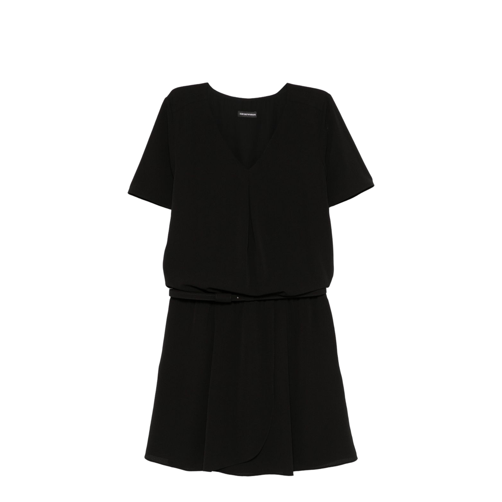 Fluid Crêpe Short Dress with Gathering and a Belt at the Waist