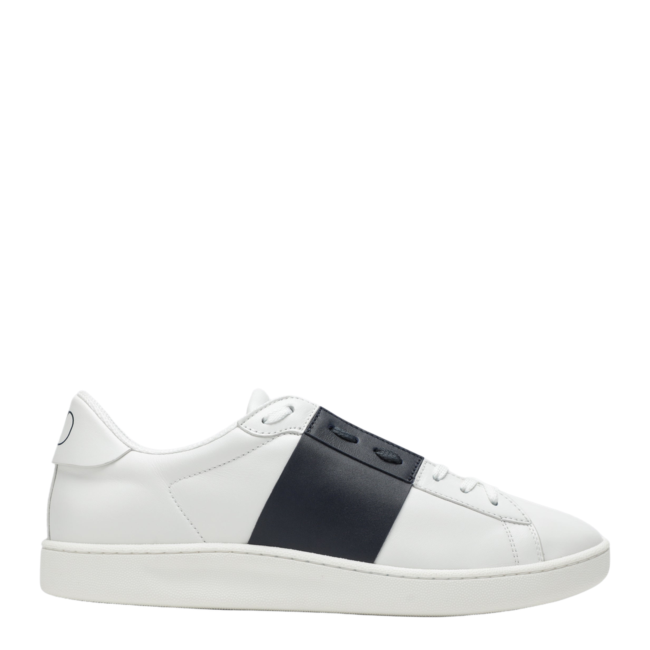 MAYFEYR - Valentino - Open Royco Nappa Leather Sneakers In White/Navy - 9Y2S0N84BYAM15
