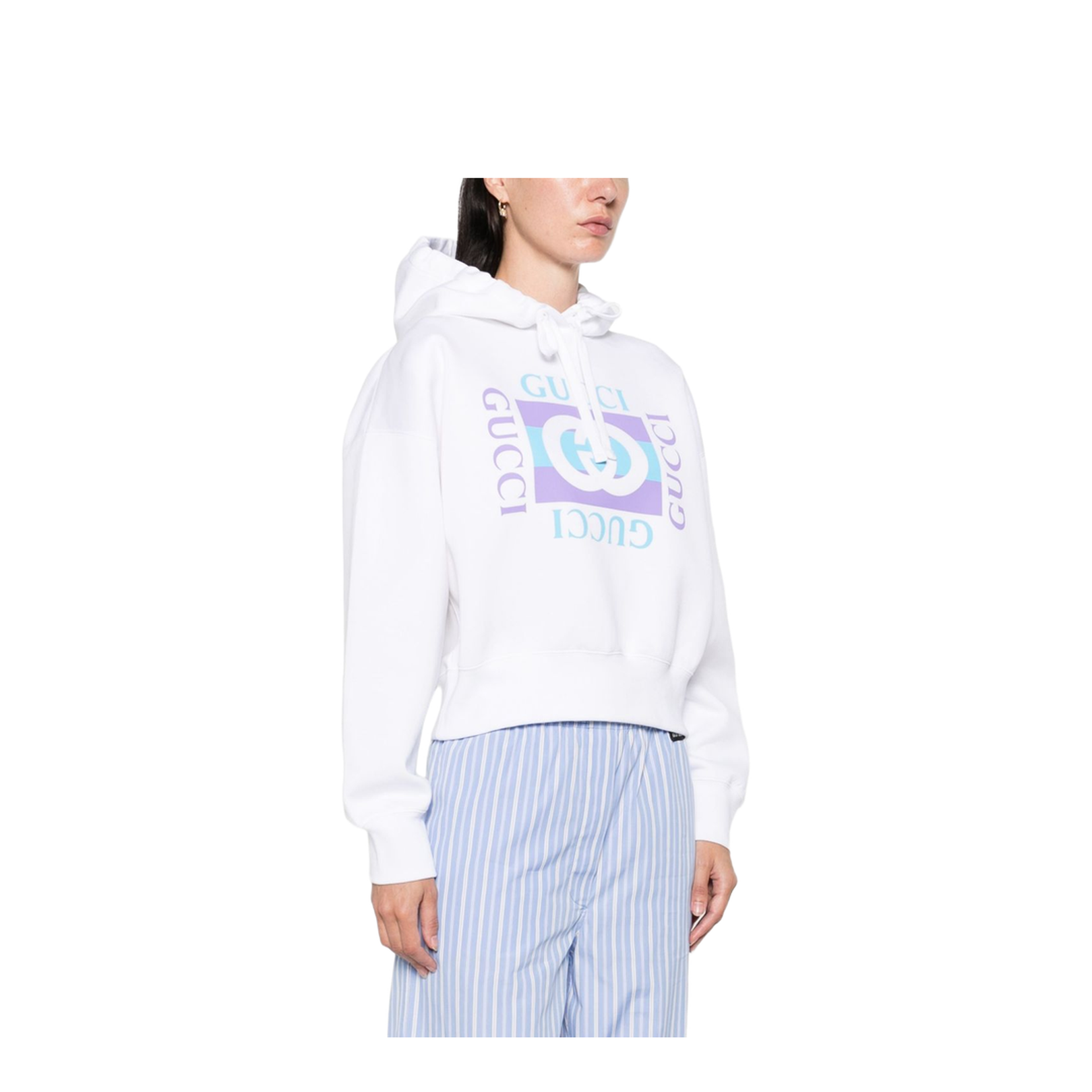 Cotton Hooded Sweatshirt with Print in White