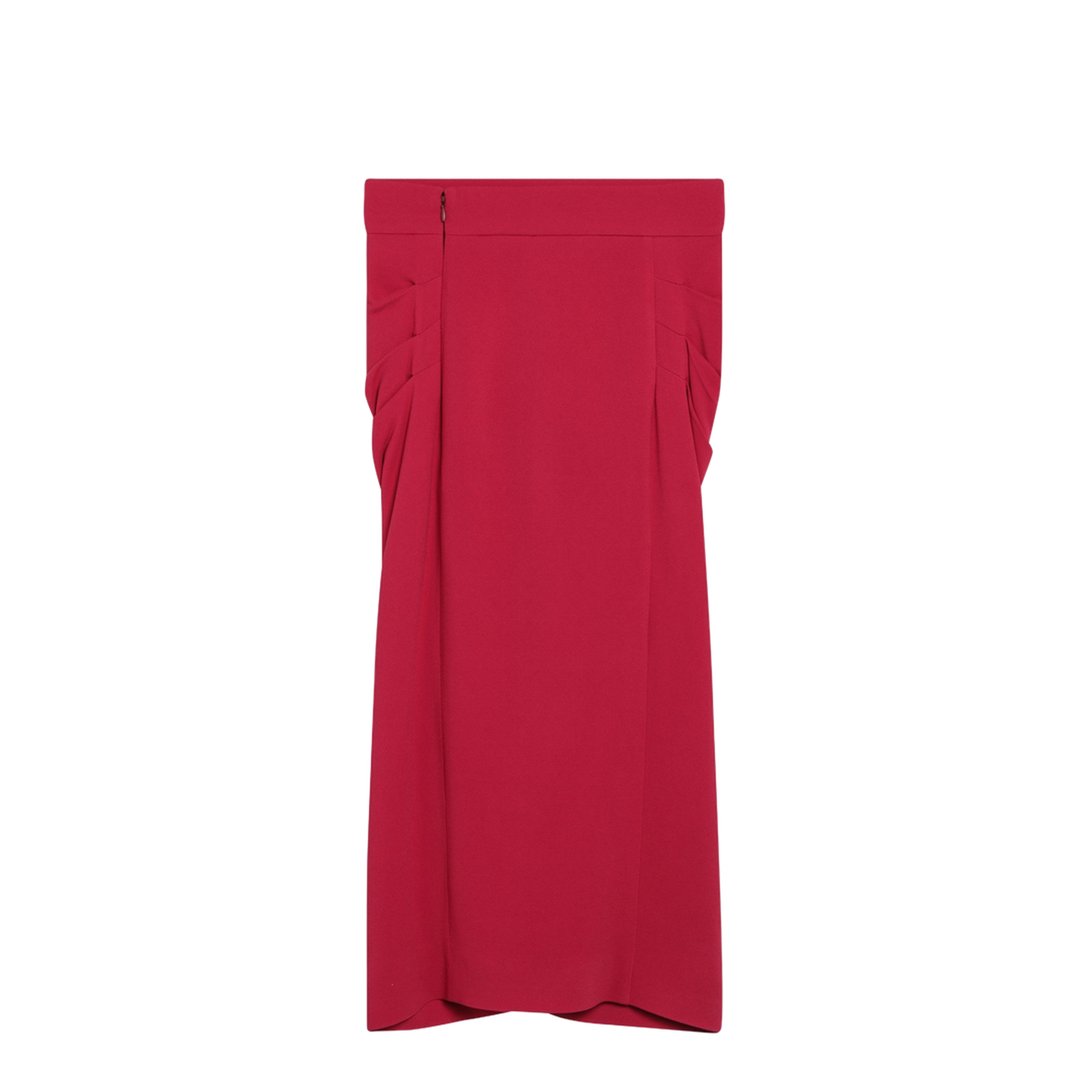 Red Midi Skirt with Ruched Detail