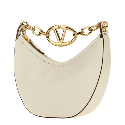 Ivory Leather Mini Hobo Vlogo Moon Handbag