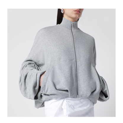 Grey Oversized Cotton Sweatshirt With Draping